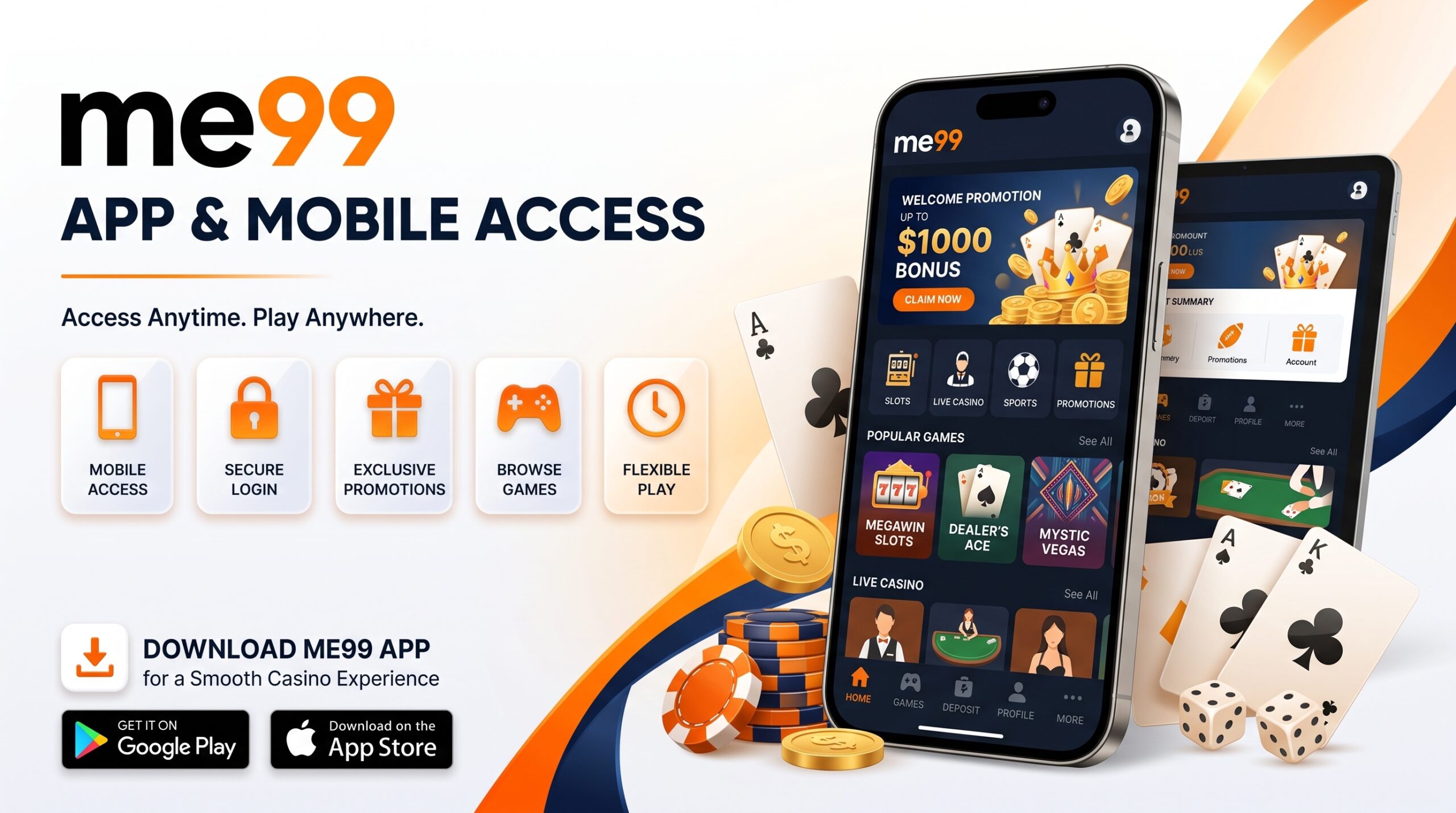 me99 casino app and mobile access - download on Android and iOS for anytime play